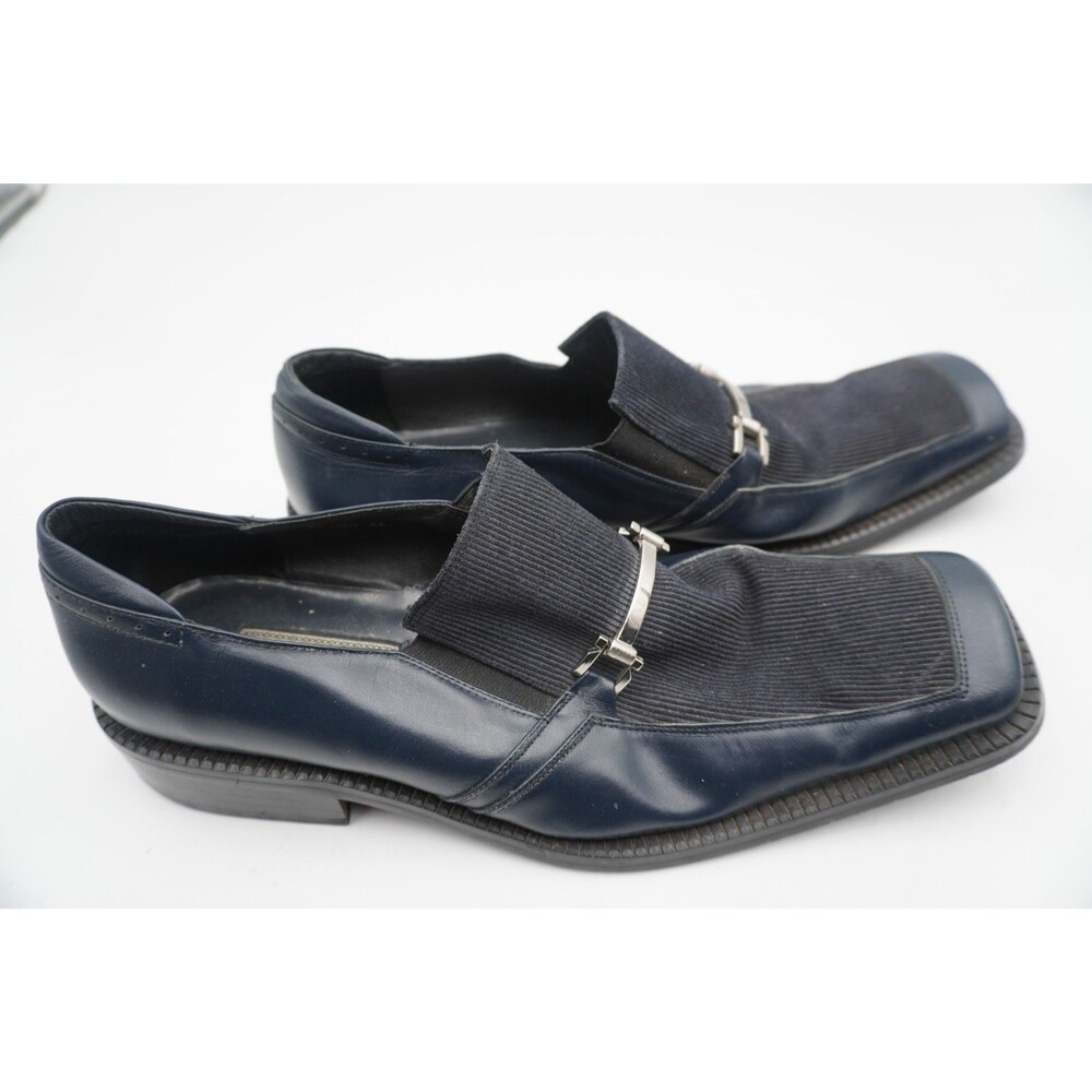 Borgesi Beverly Hills Collection Men’s Navy Blue Loafers Leather & Corduroy Sz46